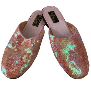 Vintage Dead-stock Easy USA Sequin Beaded Mule Slides NWOB Size 9 Stars Slip-On